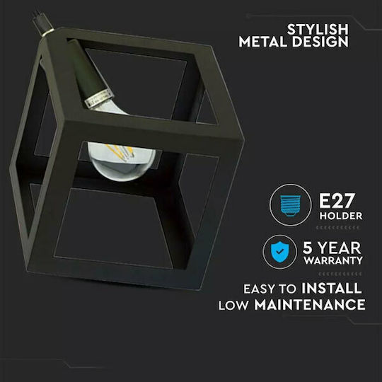 V-TAC Cube Κρεμαστό Φωτιστικό Μαύρο Πλέγμα με Ντουί E27 22.5x22.5x22.5εκ.