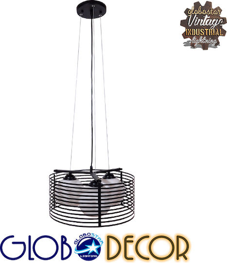 GloboStar Industrial Kevia Black Grid Pendant Ceiling Light with E27 Socket 40x40x17.5cm