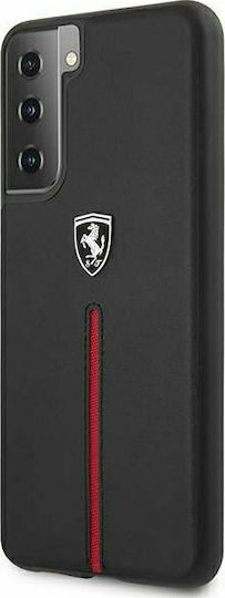 Ferrari Off Track Leather Nylon Stripe Задна корица Силикон Черно (Галакси С21+ 5G) FEOSIHCS21MBK