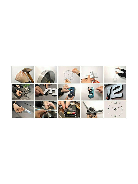 Ruhhy 3D Wall Clock Sticker Mirror Silver Ø60cm