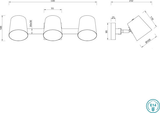 Trio Lighting Bell Τριπλό Σποτ με Ντουί E14 σε Γκρι Χρώμα