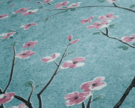 Tapete Floral Vinyl Türkis L1005xB53cm Waschbar 379123