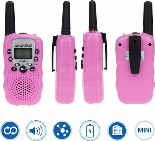 Baofeng BF-T3 Walkie Talkie με Μονόχρωμη Οθόνη Σετ 2τμχ Σε Ροζ Χρώμα