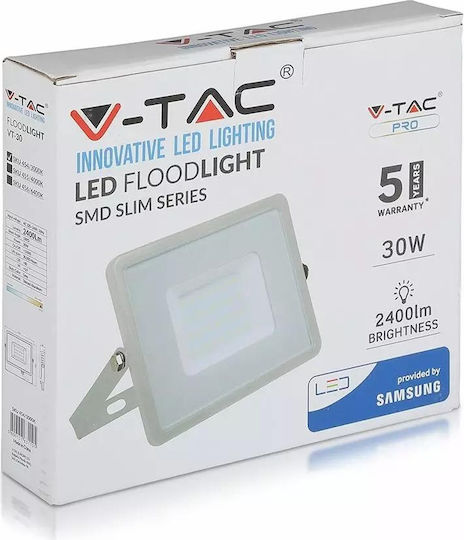 V-TAC Αδιάβροχος LED Προβολέας 30W Топло бяло 3000К IP65