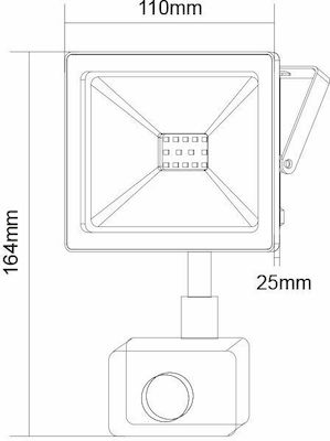 Aca Στεγανός Προβολέας LED 10W Φυσικό Λευκό 4000K με Αισθητήρα Κίνησης IP66