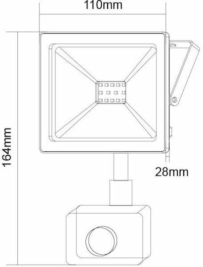 Aca Στεγανός Προβολέας LED 20W Ψυχρό Λευκό 6000K με Αισθητήρα Κίνησης IP66