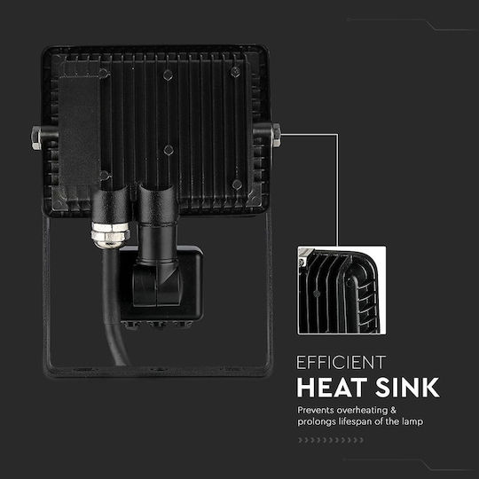 V-TAC Vt-30-s Στεγανός Προβολέας LED 30W Φυσικό Λευκό 4000K με Αισθητήρα Κίνησης IP65