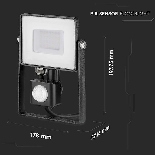 V-TAC Vt-30-s Στεγανός Προβολέας LED 30W Φυσικό Λευκό 4000K με Αισθητήρα Κίνησης IP65