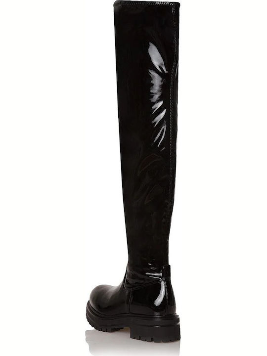 Damenstiefel Über dem Knie aus Lackleder Schwarz