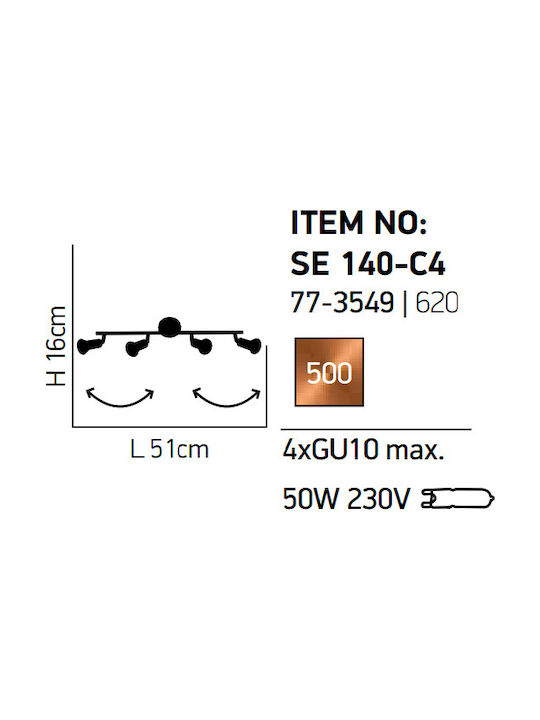 Home Lighting Spot with 4 Lights and with Socket GU10 in Copper Color