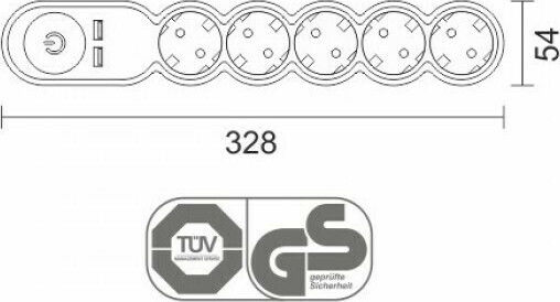 Spot Light Πολύπριζο 5 Θέσεων με 2 USB-A, Διακόπτη και Καλώδιο 1.4m