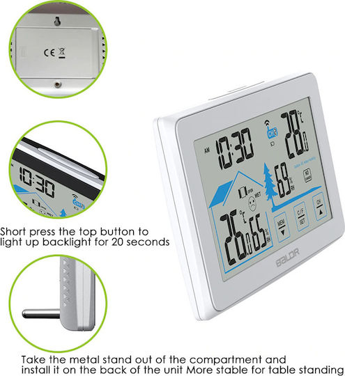 Baldr BD-907 Drahtlos Wetterstation Digital Tischplatte Weiß