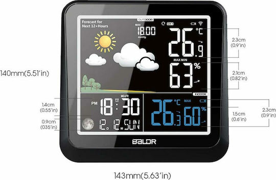 Baldr WS0336BL2 Drahtlos Wetterstation Digital Tischplatte Schwarz