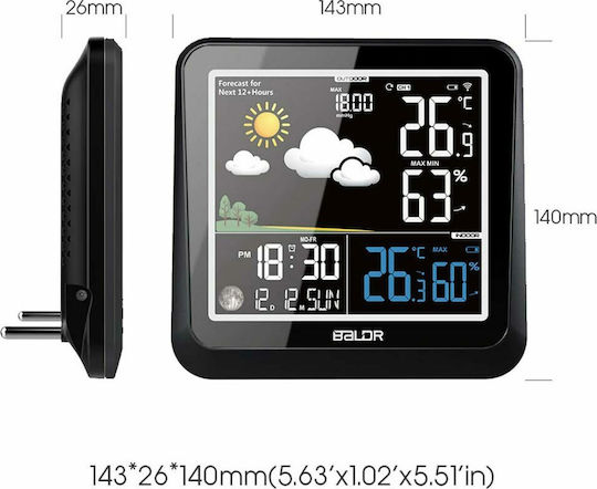 Baldr WS0336BL2 Drahtlos Wetterstation Digital Tischplatte Schwarz