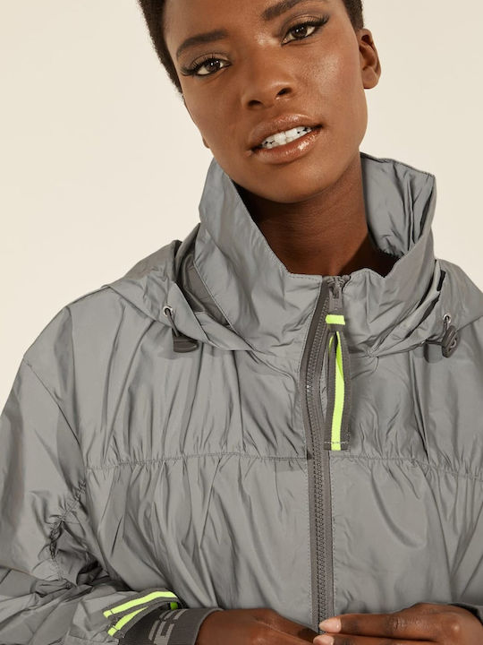 Women's Running Short Sports Jacket Windproof for Spring or Autumn Silver