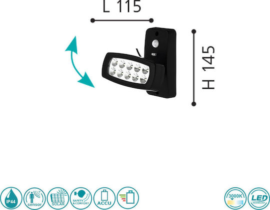 Eglo Palizzi Wall Mounted Solar Light 2W 150lm Warm White 3000K with Motion Sensor and Photocell IP44 15.5cmx14.5cmx11cmcm