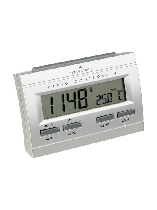 Technoline Andowl Digital LCD Tabletop Clock with Silver Alarm Clock