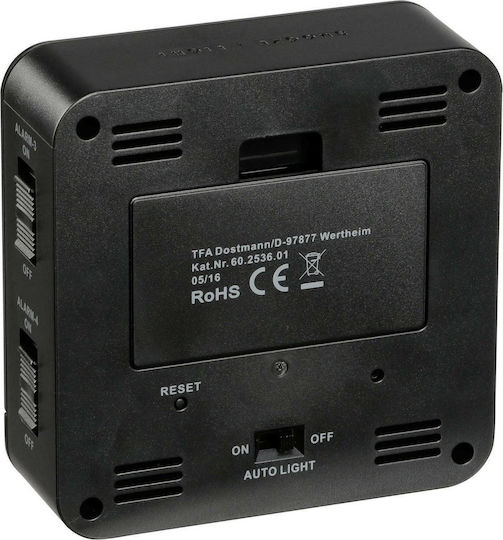TFA Tabletop Digital LED Clock Plastic With Black Alarm Clock 60.2536.01