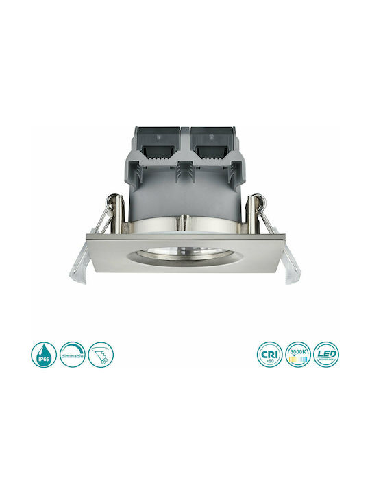 Trio Lighting Pătrat Metalic Spot Încorporat cu LED Integrat și Lumină Alb Cald Argintiu 5x5cm. 3buc