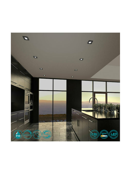 Trio Lighting Pamir Τετράγωνο Μεταλλικό Χωνευτό Σποτ με Ενσωματωμένο LED και Θερμό Λευκό Φως Μαύρο 8.5x8.5εκ.