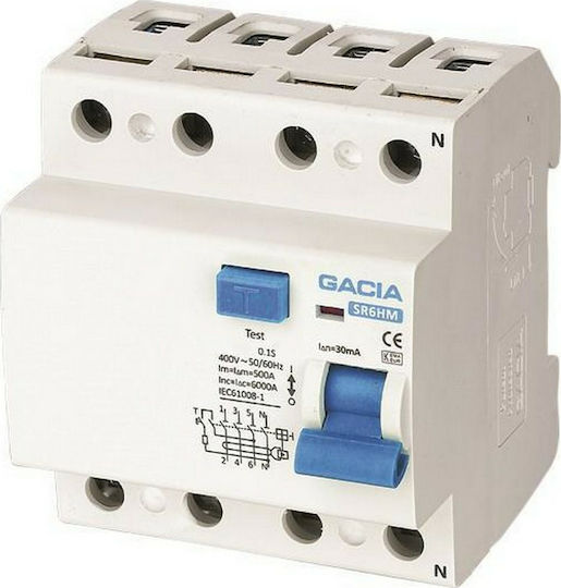 Gacia Phase 4-Pole Earth Leakage Relay 63A 400V 4Χ63Α 30mΑ 500-37003