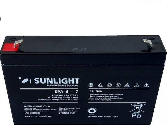 SunLight SPA 6-7 Μπαταρία UPS με Χωρητικότητα 7Ah και Τάση 6V