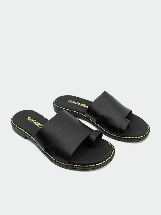 Ragazza Leather Women's Flat Sandals in Black Color