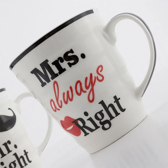ArteLibre Mr Right & Mrs Always Right Κούπα Κεραμική Λευκή 330ml 2τμχ