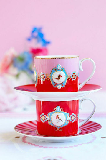 PiP Studio Love Birds Medallion Κούπα από Πορσελάνη Red-Pink 150ml