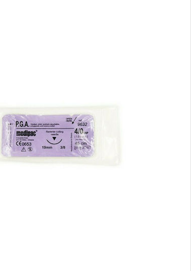 Medipac Surgical Sutures Length 45cm PGA 4/0 with Needle 19mm