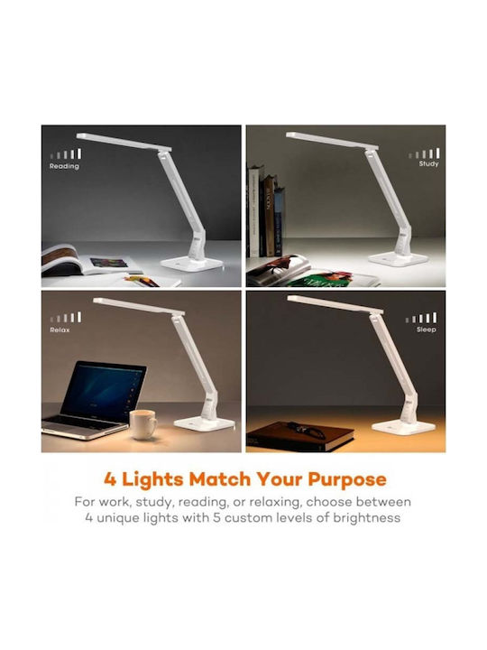 TaoTronics Elune Led LED Φωτιστικό Γραφείου Αναδιπλούμενο σε Λευκό Χρώμα