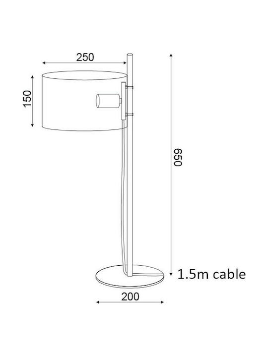Aca Metal Table Lamp for Socket E27 with Black Shade and Silver Base