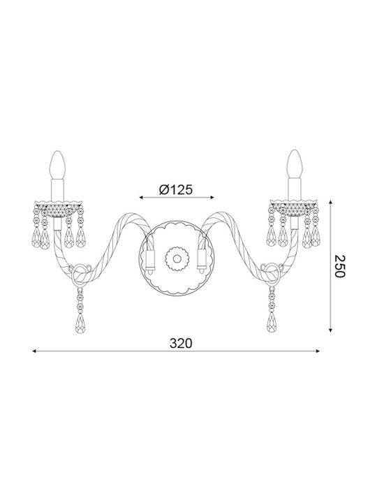 Aca Classic Wall Lamp with Socket E14 Silver Width 38cm