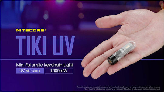 NiteCore Rechargeable Keychain Flashlight LED UV IP66 with Maximum Brightness 70lm TIKI UV Silver