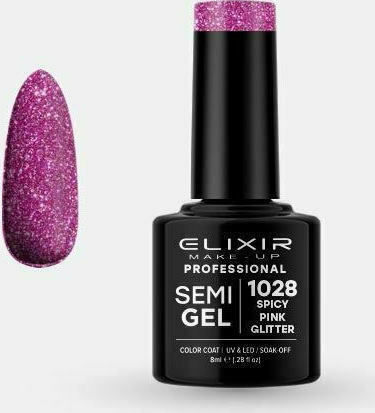 Elixir Semi Gel Semi-Permanent Nail Polish 1028 Spicy Pink with Glitter 8ml 842-1028