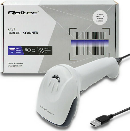 Qoltec Handheld Scanner Wired with 1D Barcode Reading Capability