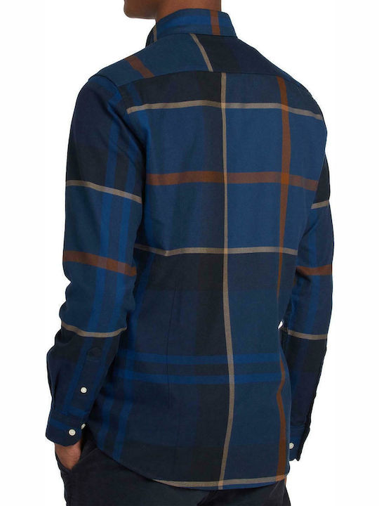 Dunoon Long-sleeved Cotton Shirt Checked Navy Blue