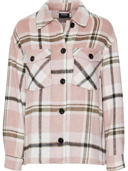 Women's Checked Misty Rose Peacoat with Buttons