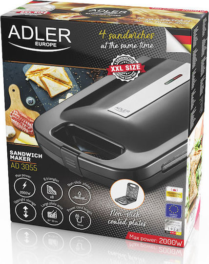 Adler AD-3055 Τοστιέρα για 4 Τοστ 2000W Μαύρη