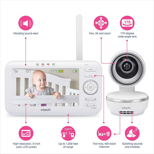 Vtech Drahtlose Babyüberwachung mit Kamera & Bildschirm 5" , Zwei-Wege-Kommunikation & Schlaflieder