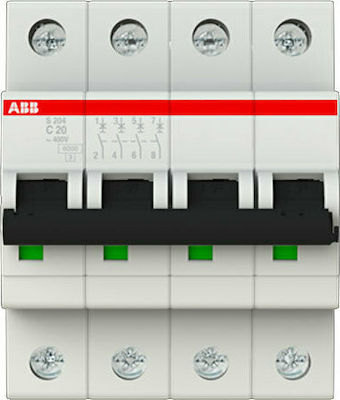 Abb Αυτόματη Ασφάλεια 20A Τετραπολική 6kA Καμπύλης C 24786