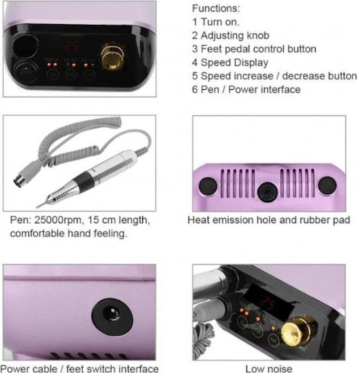 SML M1 Τροχός Νυχιών Ρεύματος 30W Μαύρος με 25000 Στροφές ανά Λεπτό