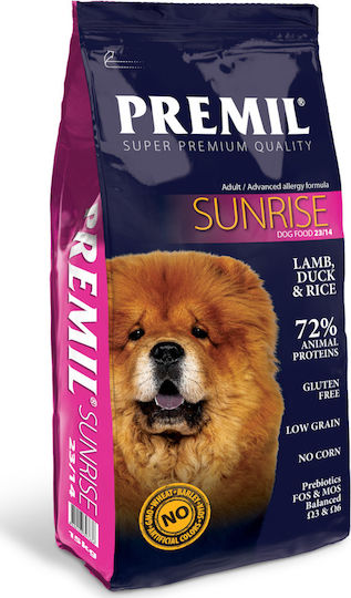 Premil Super Premium Sunrise 15kg Ξηρά Τροφή για Ενήλικους Σκύλους με Αρνί, Πάπια και Ρύζι