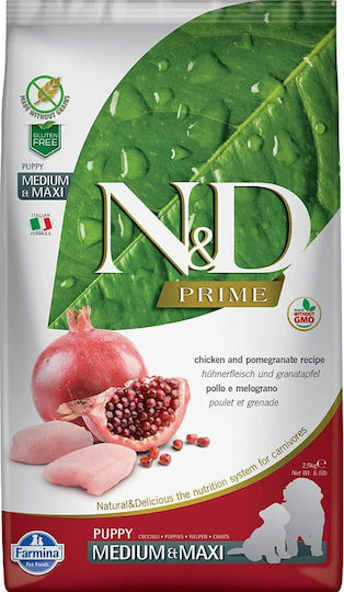 Farmina N&D Prime Puppy Medium & Maxi 12kg Dry Food Grain-Free for Medium & Large Breed Puppies with Chicken and Pomegranate