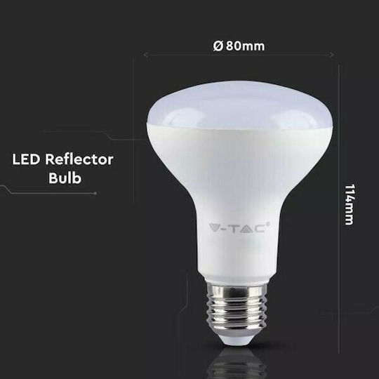V-TAC VT-280 Λάμπα LED 10W 80mm για Ντουί E27 και Σχήμα R80 Ψυχρό Λευκό 800lm