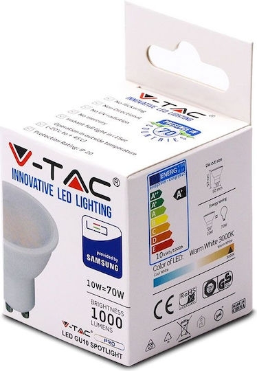 V-TAC VT-271 Λάμπα LED 10W για Ντουί GU10 και Σχήμα MR16 Ψυχρό Λευκό 1000lm