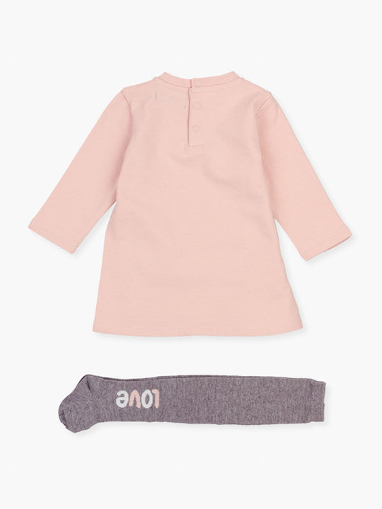 Losan Sweatshirt Kids Dress Set with Tights Long Sleeve Pink