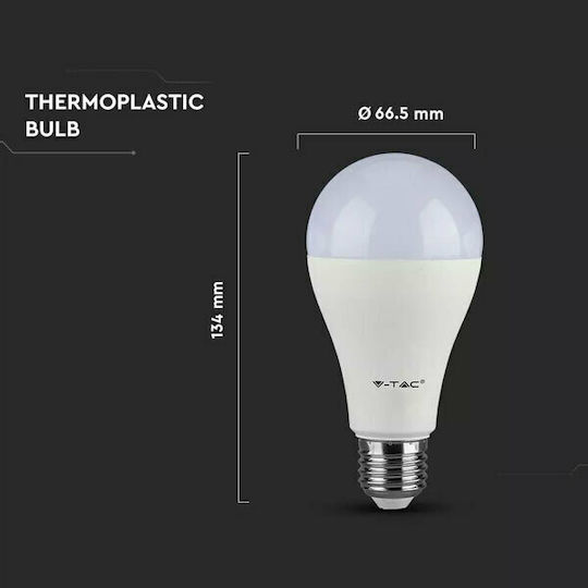 V-TAC VT-2017 Λάμπα LED 17W 130mm για Ντουί E27 και Σχήμα A65 Ψυχρό Λευκό 1521lm