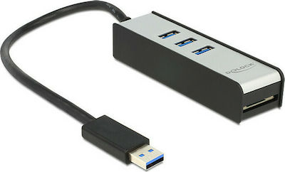 DeLock USB 3.0 Hub 3 Θυρών με σύνδεση USB-A Ασημί