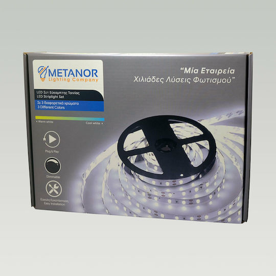 Metanor LED-Streifen 12V Warmes Weiß Licht 5m Typ SMD3528 mit Netzteil